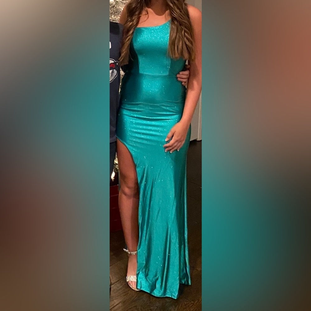 Teal Satin One Shoulder Evening Gown